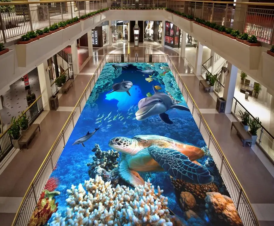 

Tropical biological turtles dolphins underwater world 3d floor PVC Wall paper self-adhesive Floor mural