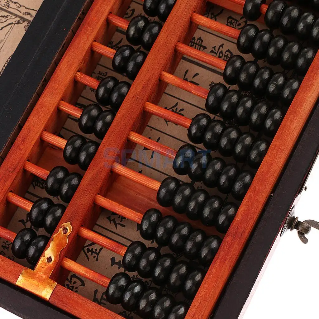 13 Rows Vintage Chinese Wooden Bead Arithmetic Abacus with Box Classic Ancient Calculator Counting Collection Gift Kids Toy
