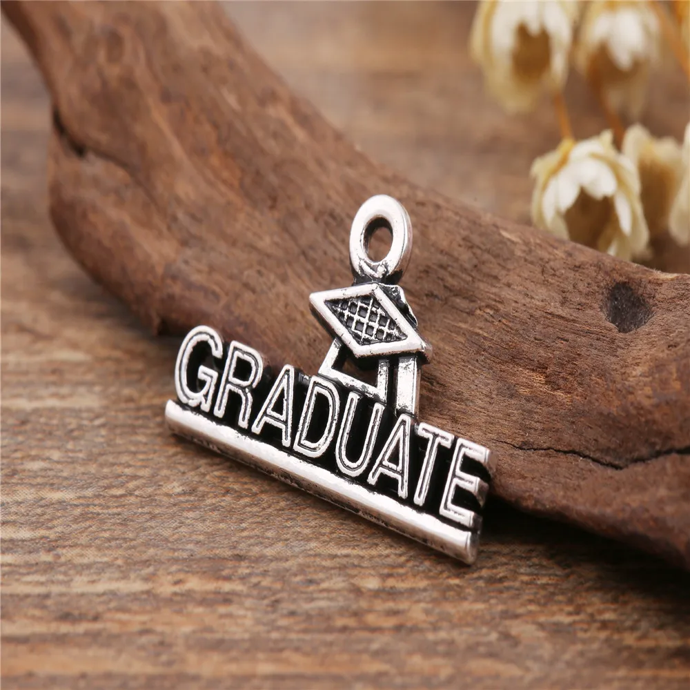

EUEAVAN 20pcs Zinc Alloy Charms With Graduate Word Engraved Hat Shape Pendant For Jewelry Making Fit Necklace Bracelet key Chain