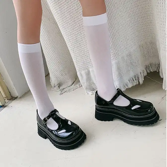 black t strap flat shoes