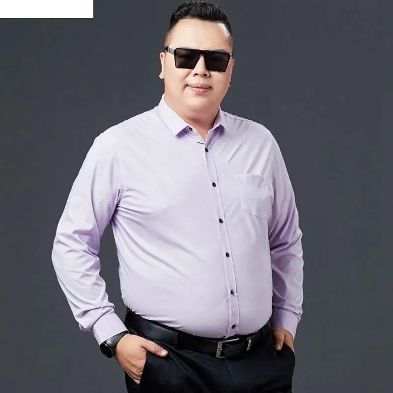 Men's Large size Business Long Sleeve Lapel Stripe 10XL 11XL 12XL 13XL 14XL Office Business White Shirt