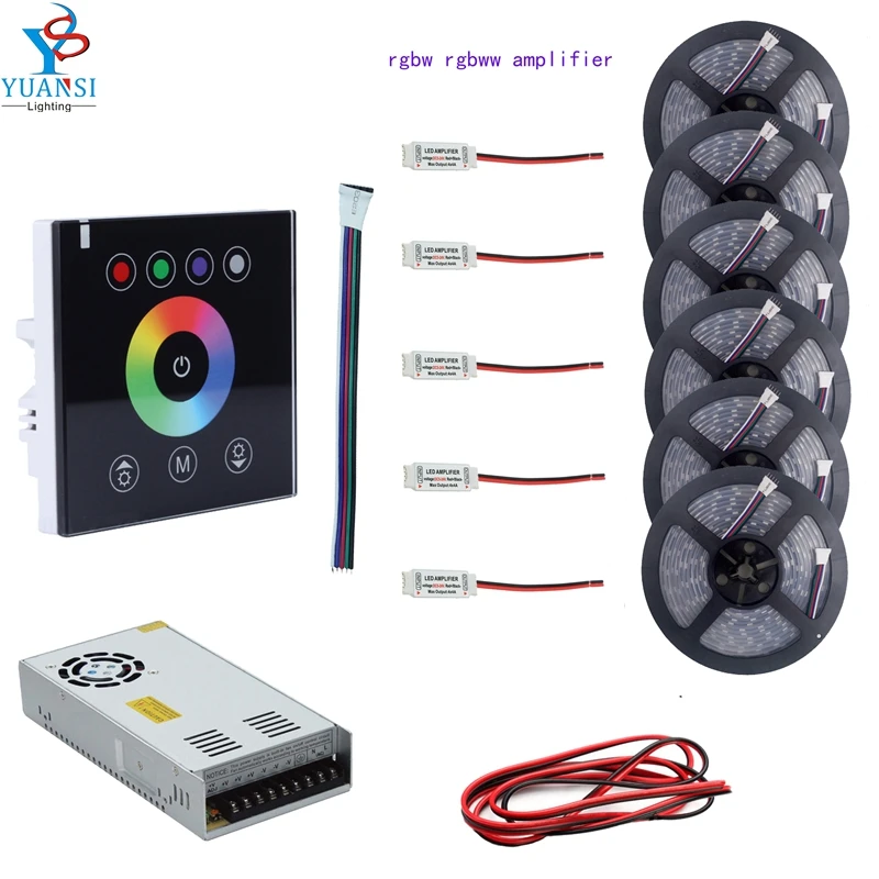 cheap 5~30m 5050 rgbw rgbww(4 in 1)led strip light+rgbw touch panel led controller+rgbw led amplifier+12v led adapter+5m 2pi led wire