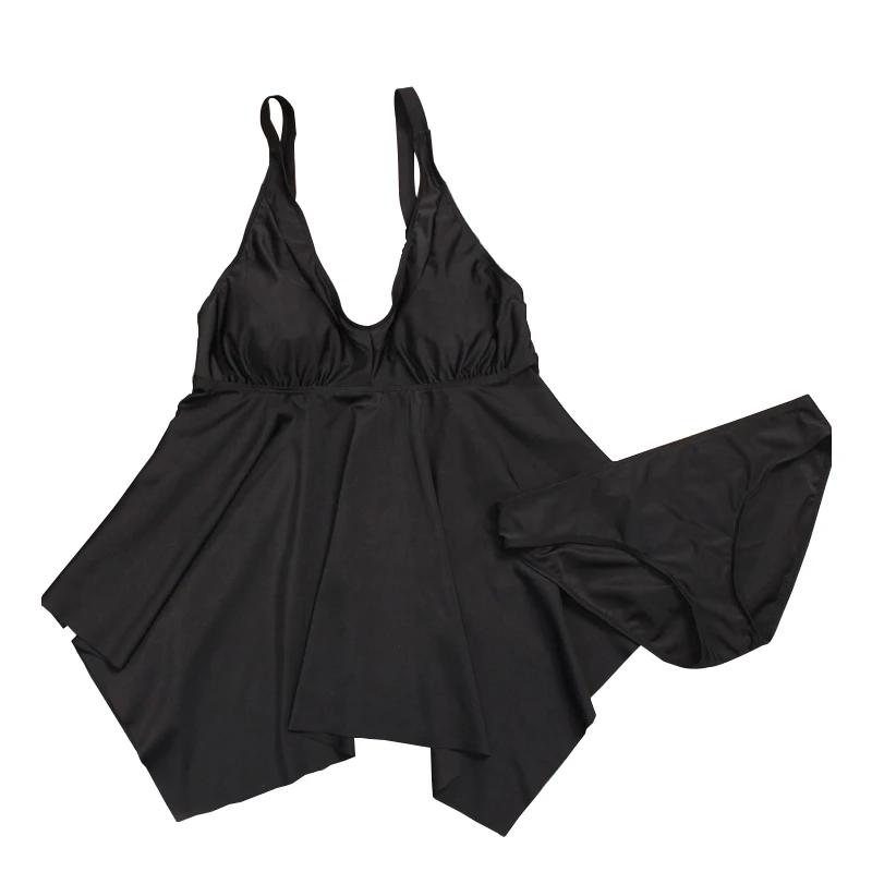 

Large Size Swimsuit Two Piece Swimdress Push Up Padded Bra Plus Size Swimwear Black Swimming Skirt Irregular Beach Dress XL-4XL