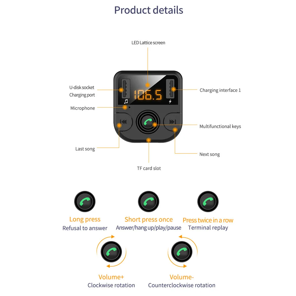 Bt36b Bt5.0 автомобильный комплект MP3-плеер fm-передатчик с Usb зарядное устройство для устройства Handsfree Bluetooth 5,0 чип с A2dp функцией# P5