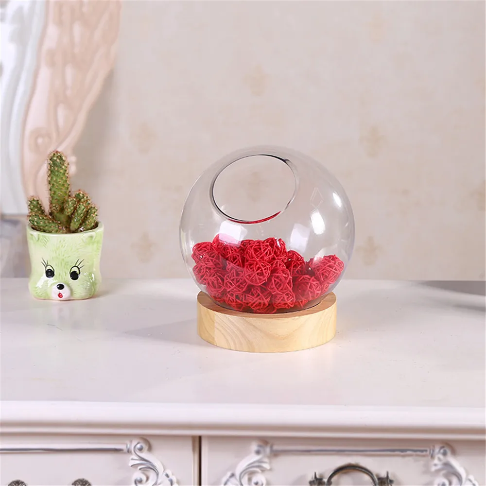 

Glass Ball Terrarium Open Globe with Wooden Base for Succulent Plants Micro Landscape