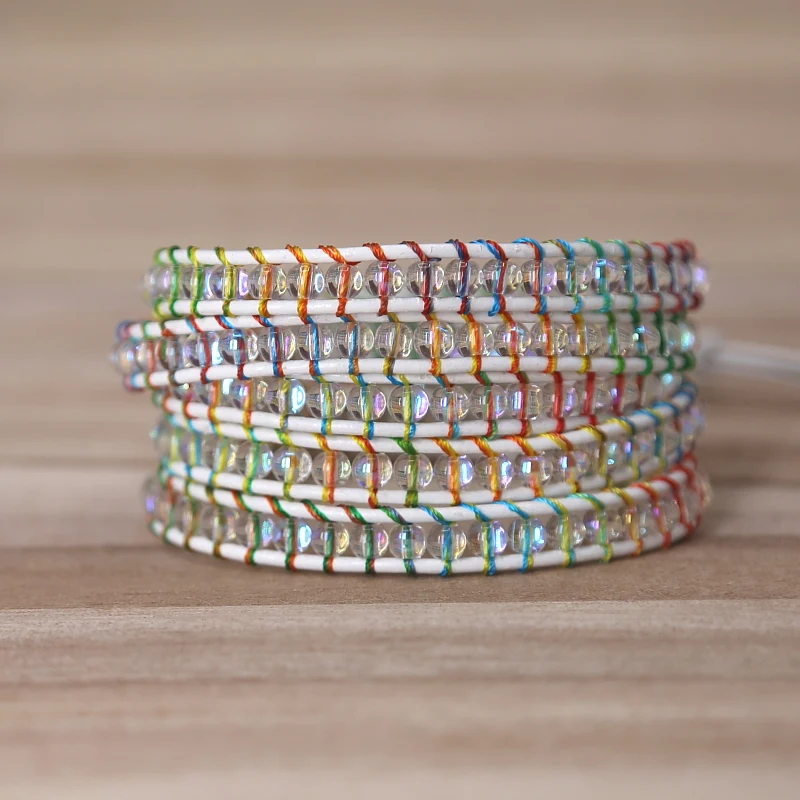 

2019 colorful rope crystal beads Charm 5 Strands Wrap Bracelets Handmade Boho Bracelet Women&men Leather Bracelet