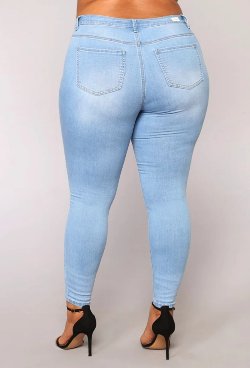 Большие размеры, джинсы для женщин с высокой талией, обтягивающие синие женские джинсовые брюки, Стрейчевые однотонные джинсы для женщин 4XL 5XL 6XL 7XL, большие бедра
