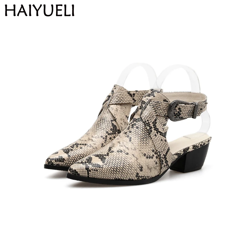 

Women Heels Shoes Fashion Pointed Toe High Heels Casual Snake Print Hollow Out Slingback Ladies Shoes With Heels 5cm Low Heels