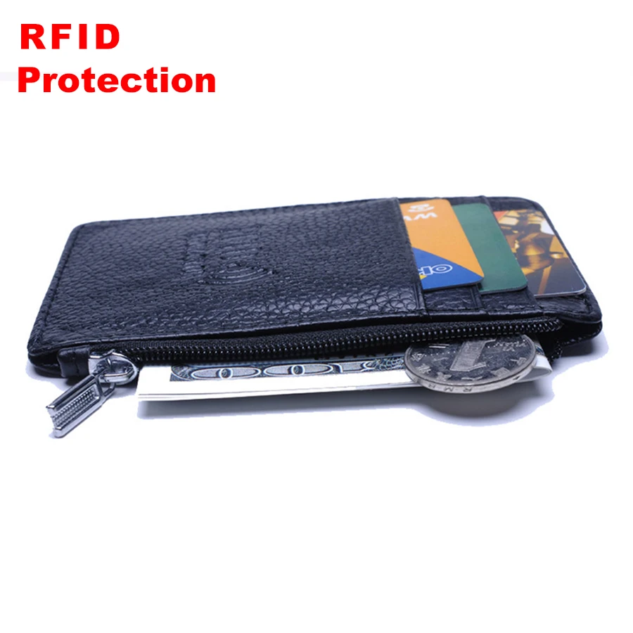 

Super Thin Slim Card Holder Men RFID Blocking Genuine Leather Coin Purse Men Travel Business ID Credit Card Holder Wallet R13