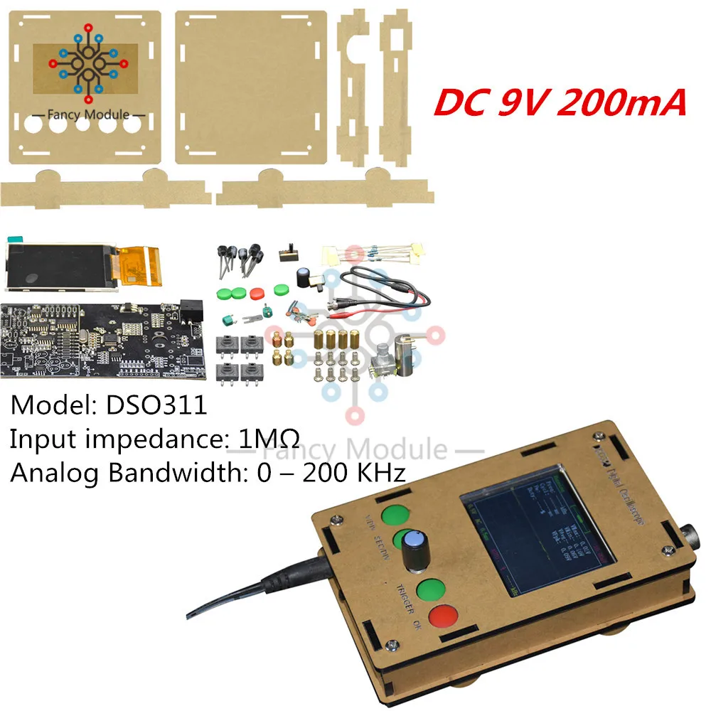 DSO311 DC 9 в 200mA Мини DIY Kit Цифровой осциллограф 1MSPS 2," TFT lcd STM32 12 бит зонд с чехол Корпус Замена DSO138