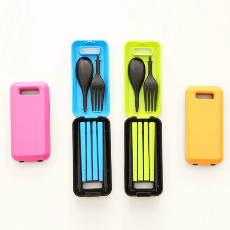 

3 in 1 cutlery set chopsticks spoon fork outdoor camping folding set storage box