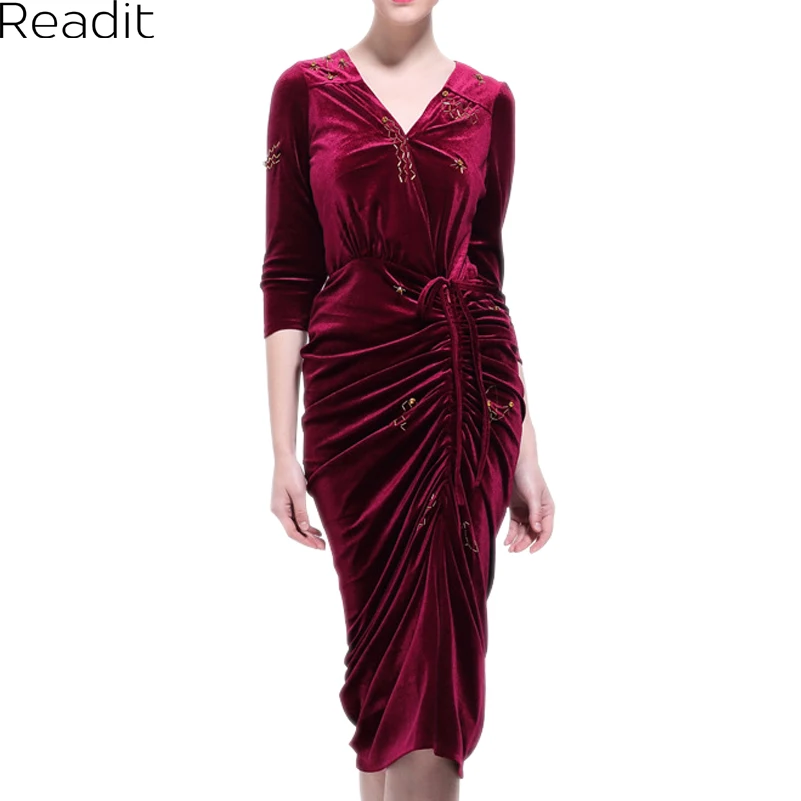 2017 Весна Лето Dress Вечер Dark Blue Velvet для Женщин Старинные Сексуальная Высокая Сплит