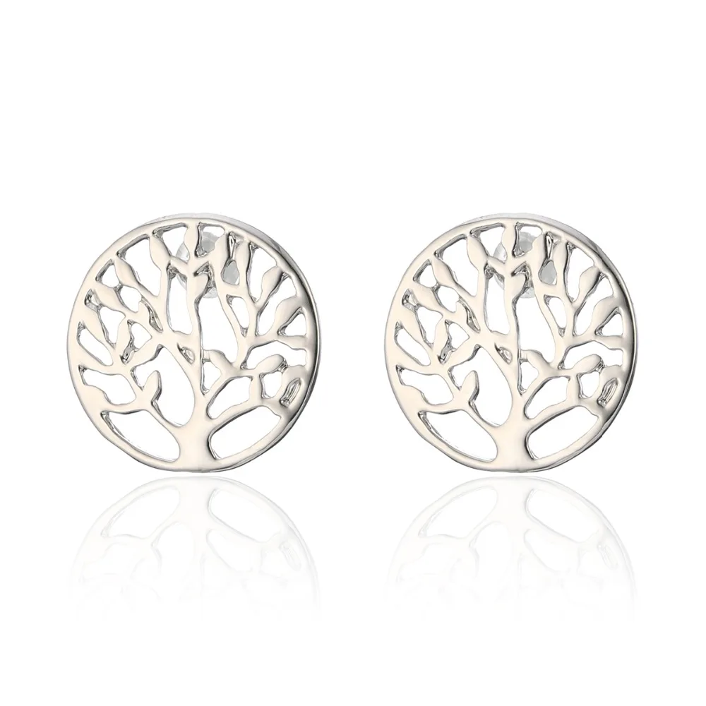 

Vintage Wishing Tree Of Life Silver Earrings For Women Round Hollow Stud Earring pendientes mujer Fashion Jewelry 2019 New
