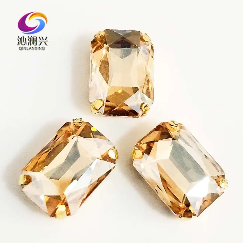 Golden champion Rectangle shape Glass Crystal sew on stones golden bottom claw rhinstones Diy/Clothing accessories SWCG05 | Дом и сад