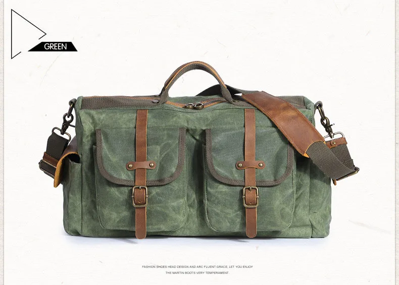 FRONT DISPLAY GREEN of Woosir Waterproof Waxed Canvas Travel Duffle Bag