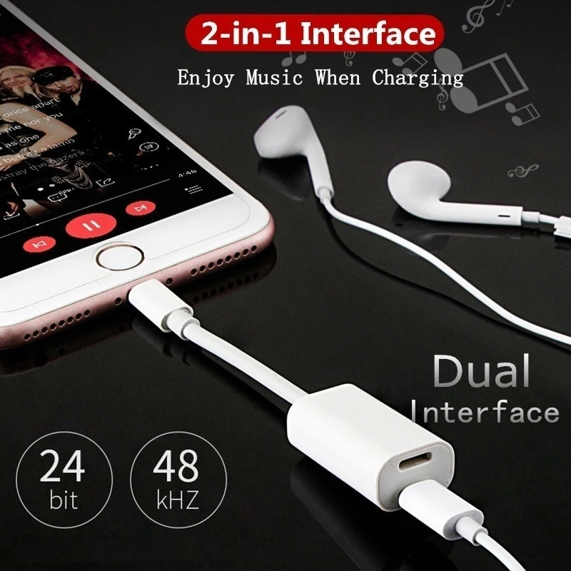 

2in1 Charging and Music Adapter Adaptador Adaptateur for iPhone 7 8 plus xs max x xr 10 Aux Cable Splitter Adaptador Auriculares