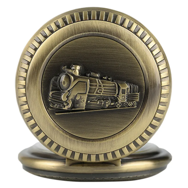 

Bronze Pocket Watch Locomotive Engine Train Running Steam Retro Pendant Fob Chain Full Hunter Steampunk Quartz Watches Gift