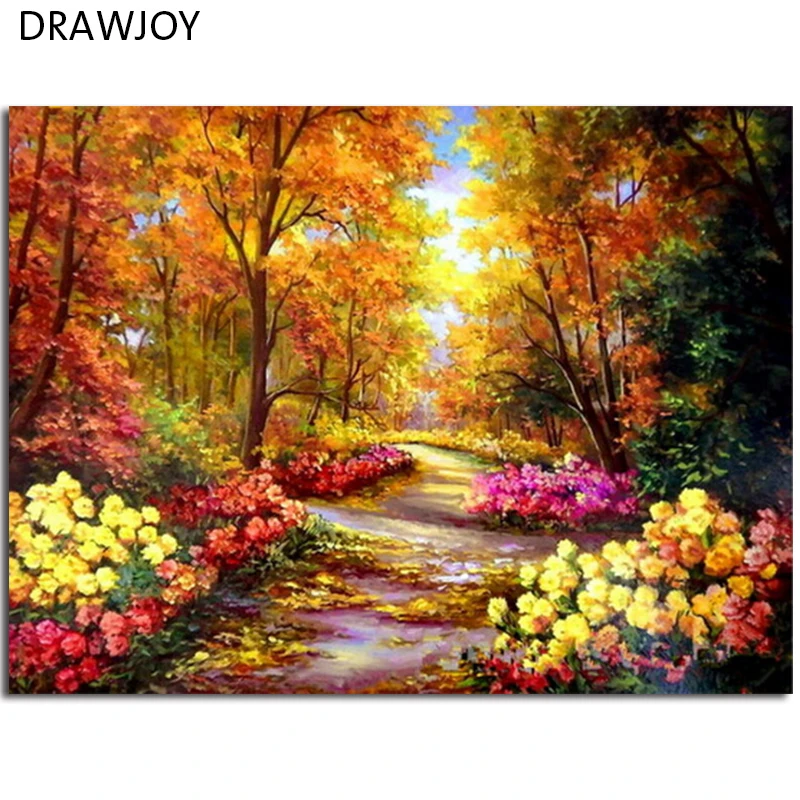 

DRAWJOY Framed Pictures Painting & Calligraphy DIY Acrylic Painting By Numbers Flower Picture Wall Art Home Decor GX9288