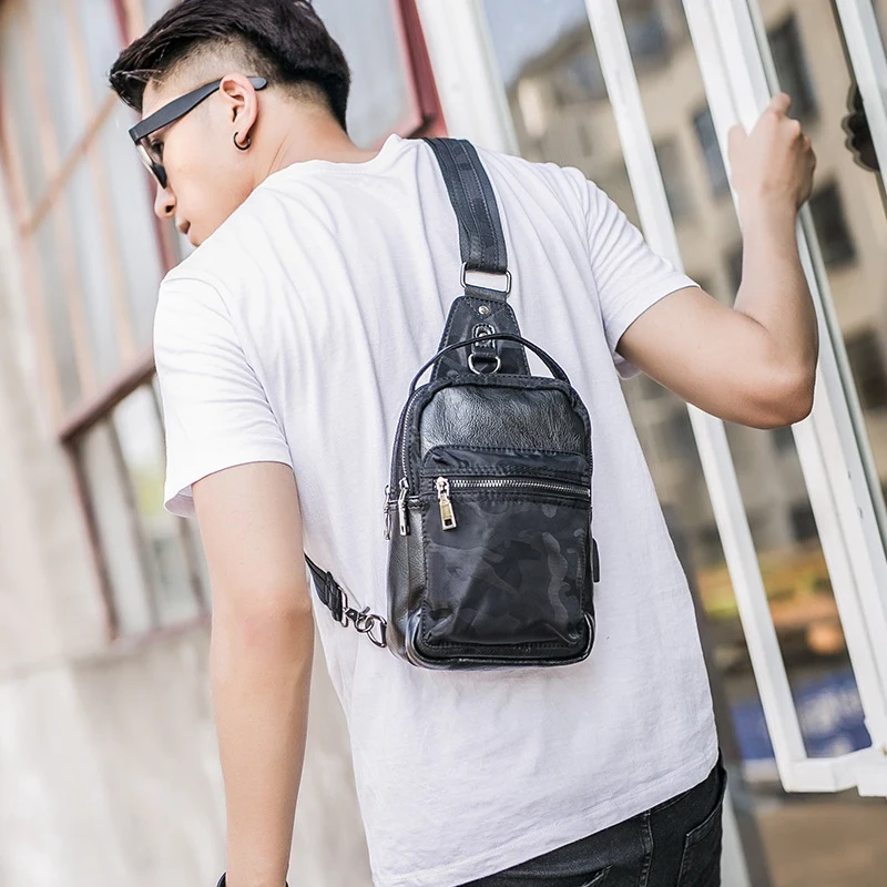 

LJL-Men Sling Bag Chest Messenger Bag Usb Charging Big Capacity Soft Shoulder Bags Men Pack Crossbody Vertical Square Bag