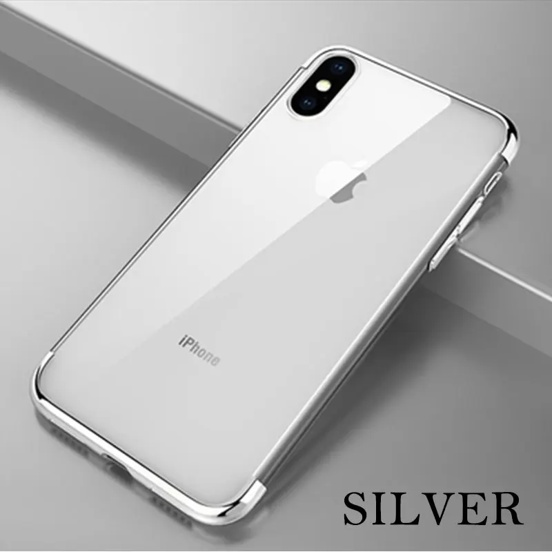 ТПУ Гальванизированный мягкий чехол-сумка для iphone 7 6s 8 Plus, Роскошный прозрачный силиконовый чехол для iphone X XR XS MAX, защитный чехол-сумка - Цвет: Silver