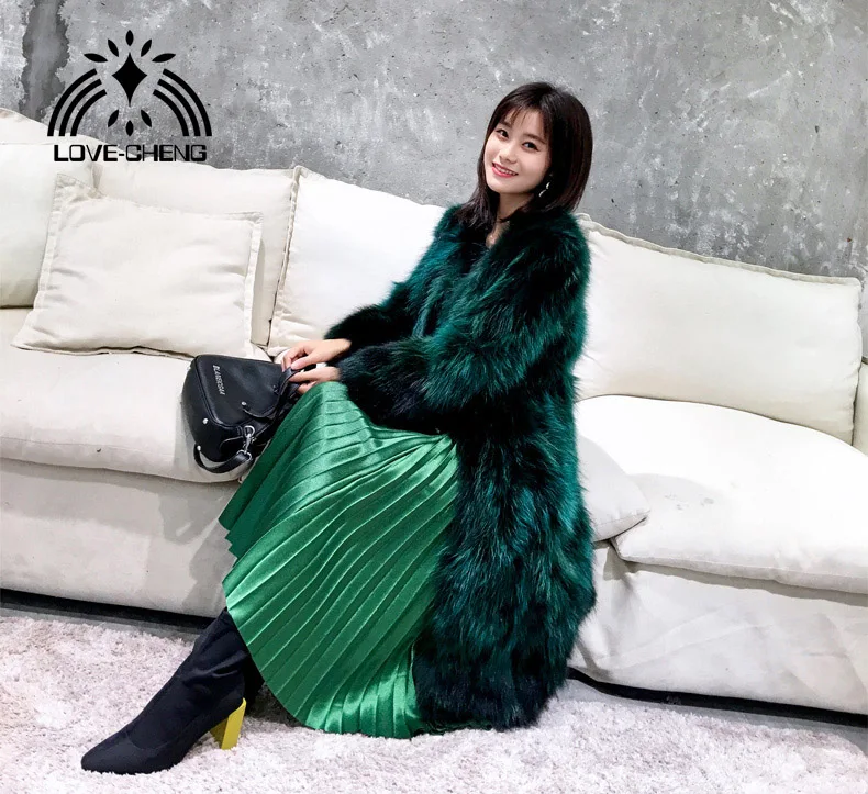 

Real genuine natural raccoon fur coat women fashion long jacket ladies 100CM length V-neck warm overcoat outwear custom any size