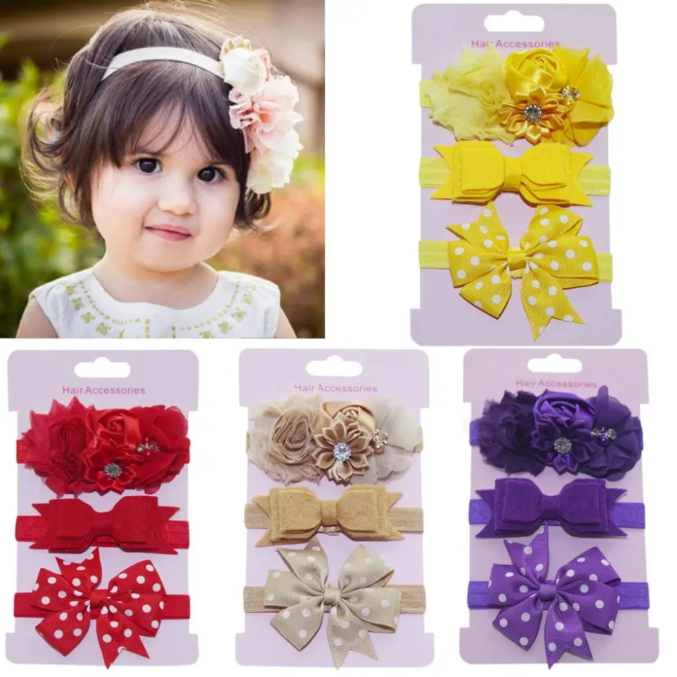 Fashion 3pcs/lot Kids Elastic Floral Headband Girls Baby Bowknot Hairband Set Child Hair Accessories Photo Shoot Cute Gift