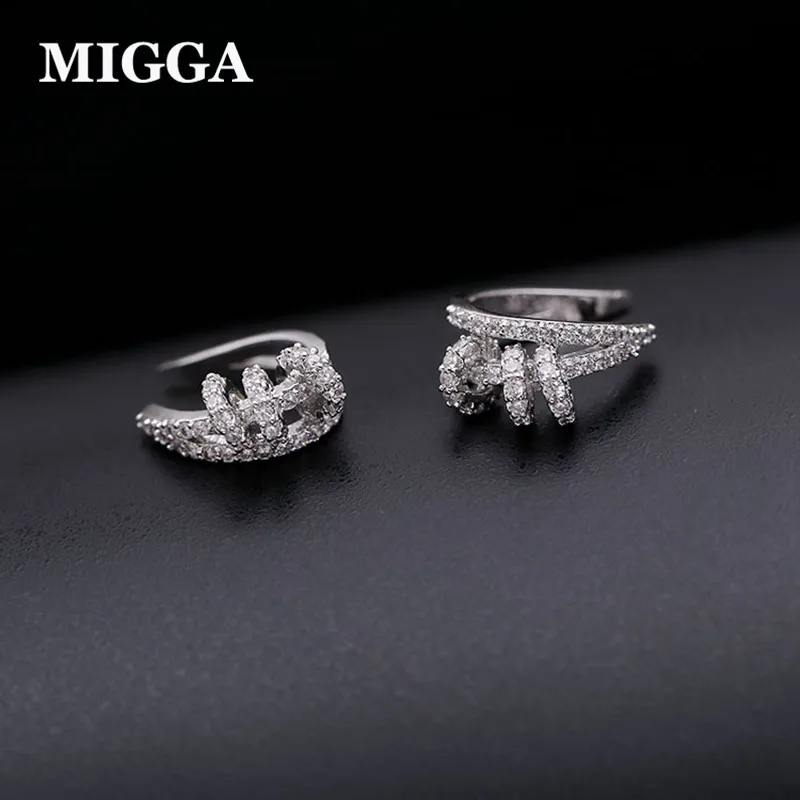 

MIGGA Trendy Zirconia Crystal Geometric Ear Cuff White Gold Color Clip Earrings No Pierced Women Brincos