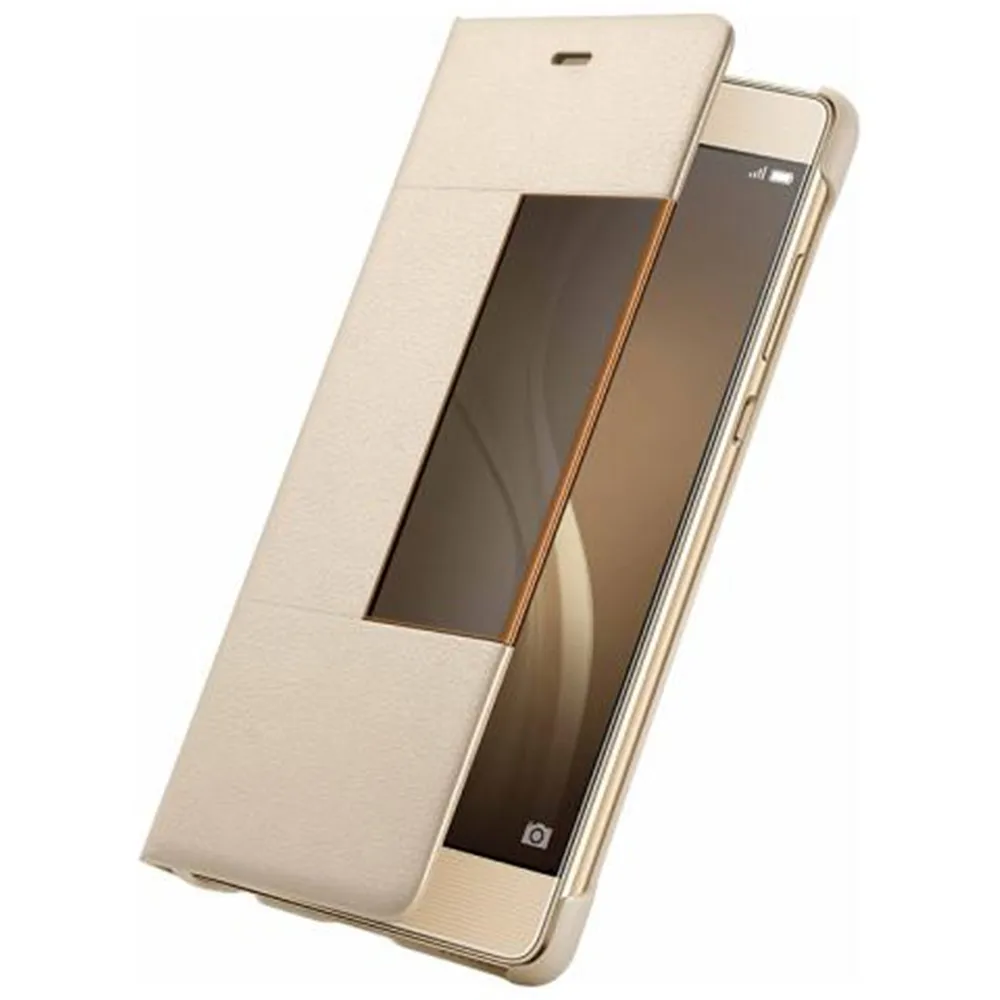 Официальный huawei P9 P9 plus чехол с откидной крышкой из искусственной кожи, умный чехол с окошком для сенсорного экрана huawei P9 plus, чехол для телефона s - Цвет: Золотой