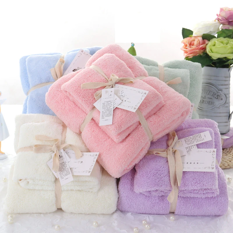 2018 New Style High Density Coral Fleece Towel Sets 2pcs