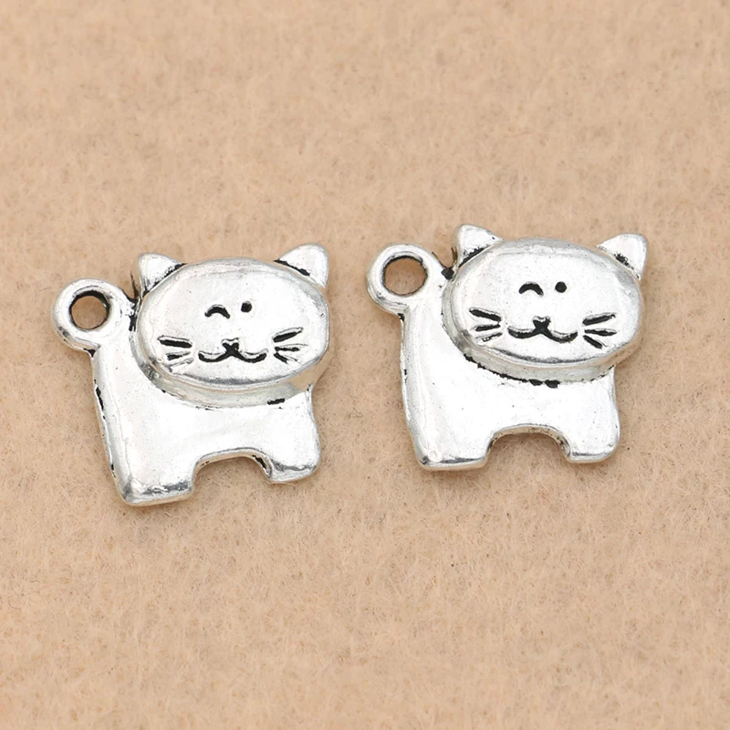 

Tibetan Silver Plated Cat Charm Pendants For Jewelry Making Handmade Jewelry Diy Accessories 15x16