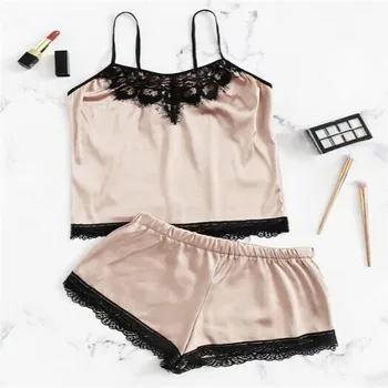 

hirigin New Women's Pajama Sets Lingerie Silk Sleepwear Ladies Fashion Lace Nightwear Female Satin Underwear Sleepshirts