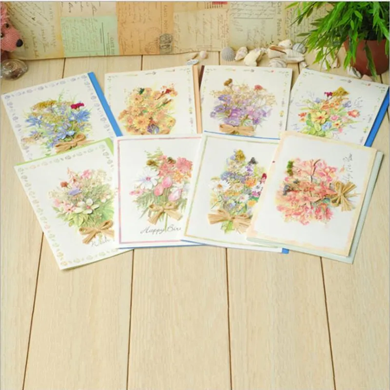 

3D Dried Flower Wedding Papers Greeting Invitation Cards For Valentine' day Christmas Birthday Party Decoration Crafts Gift