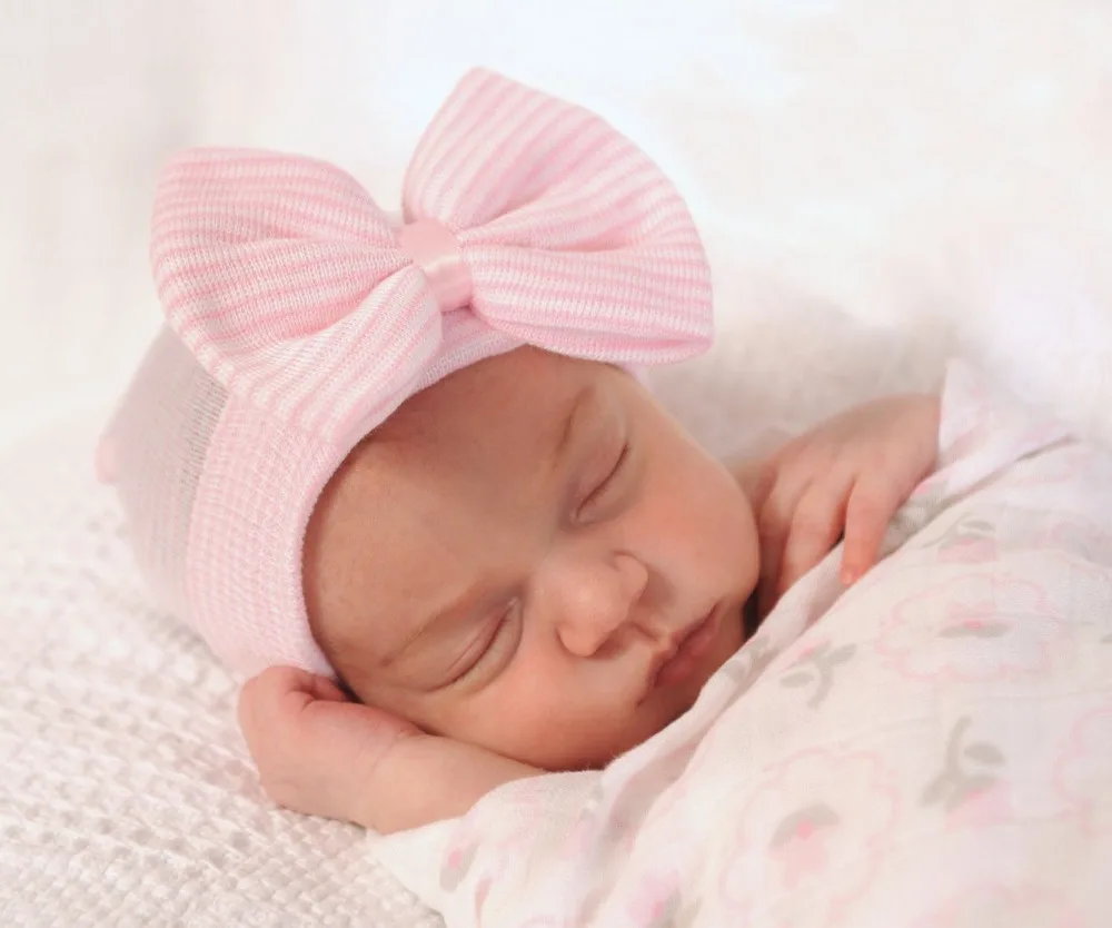 

Newborn Hospital Hat Baby Girl Boy Hospital Beanie with Bow Infant Baby Hat 5 Colors Infanteenie Beanie