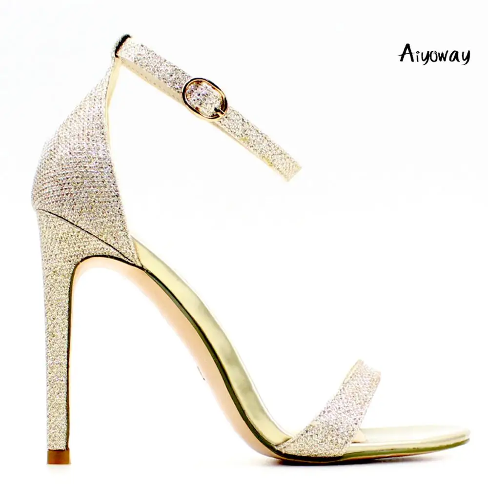 

Aiyoway Elegant Women Ladies Peep Toe High Heel Sandals Cover Heel Ankle Buckle Summer Spring Dress Shoes Glitter Light Gold