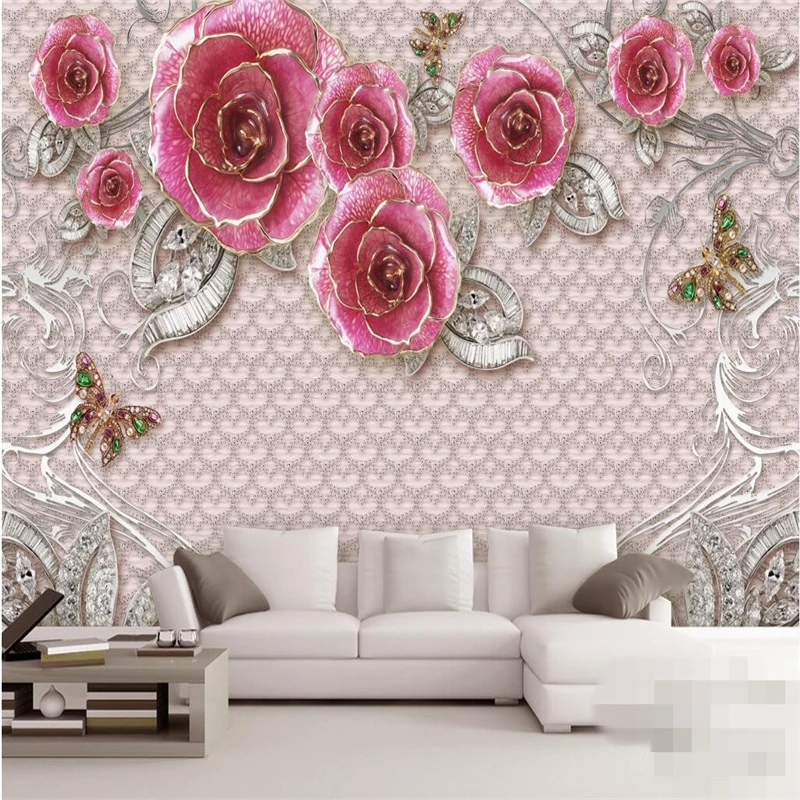 

beibehang Custom photo wallpaper wall murals wall stickers exquisite romantic rose jewelry living room TV wall papel de parede