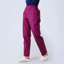 Женский шнурок с накладной карман брюки санитара медицинская работа дно Половина назад Эластичные несколько карманов кормящих брюки поплин