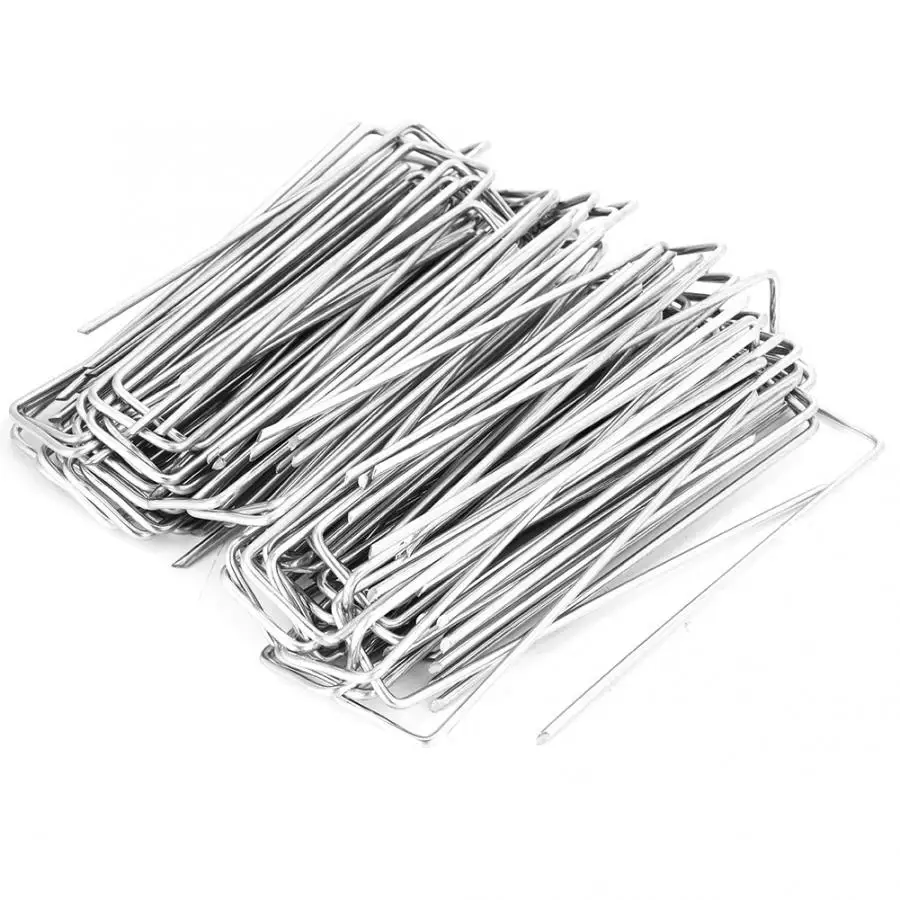 splitpennen 100Pcs Stainless Steel Ground Garden Staple Pins Weed Barrier Fabric Stake Fixed Accessories screw pins |
