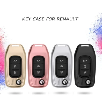 

Aluminum Alloy Car key case shell protector with key chain ring For Renault Kadjar Koleos Folding key cover Accessories