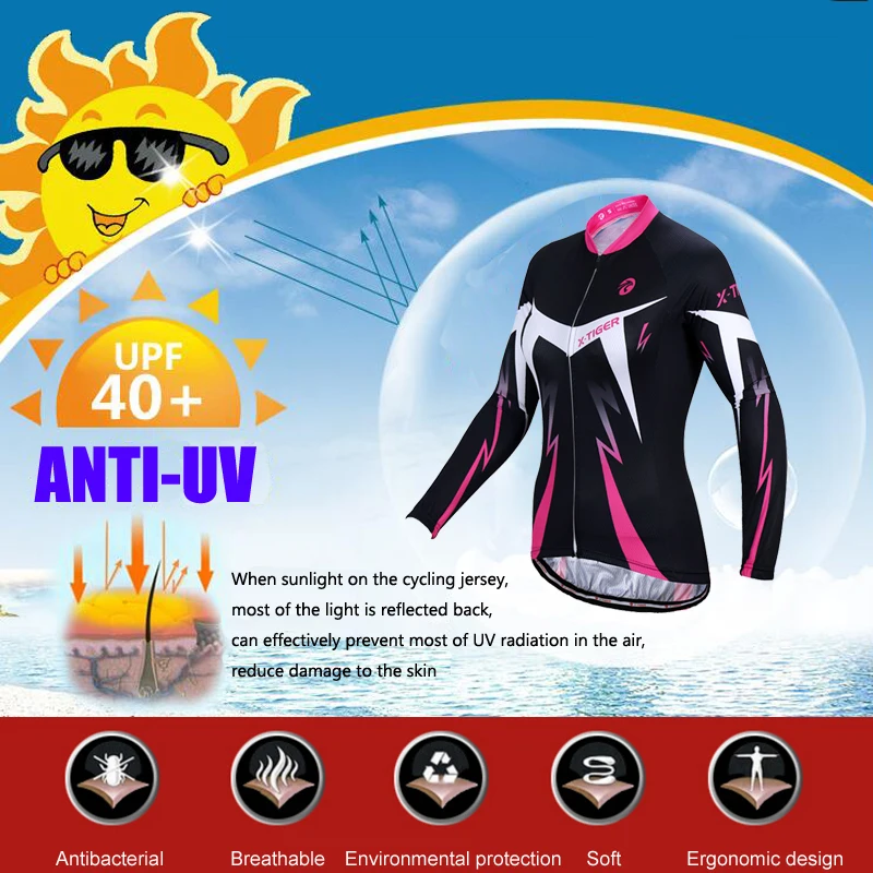 X-Tiger Women Cycling Jersey Long Sleeve Anti-UV Autumn MTB
