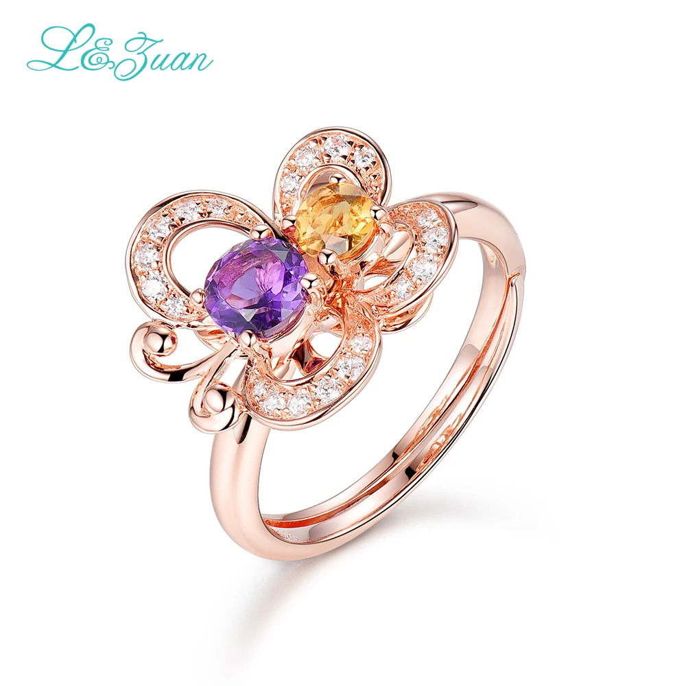 

l&zuan Amethyst S925 Silver Rings for woman 0.49ct Purple Stone Butterfly Wedding Fine Jewelry Christmas Gift