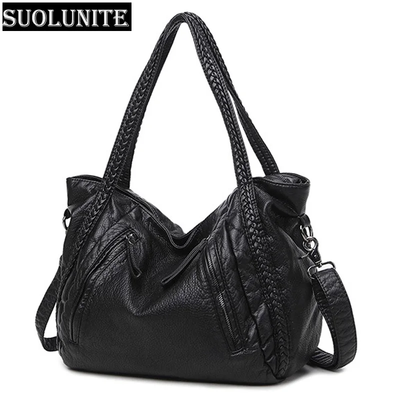 

Women Bag Sheepskin Genuine Leather Handbag Casual Tote Women Messenger Bags Shoulder Crossbody Bags Large Capacity Black