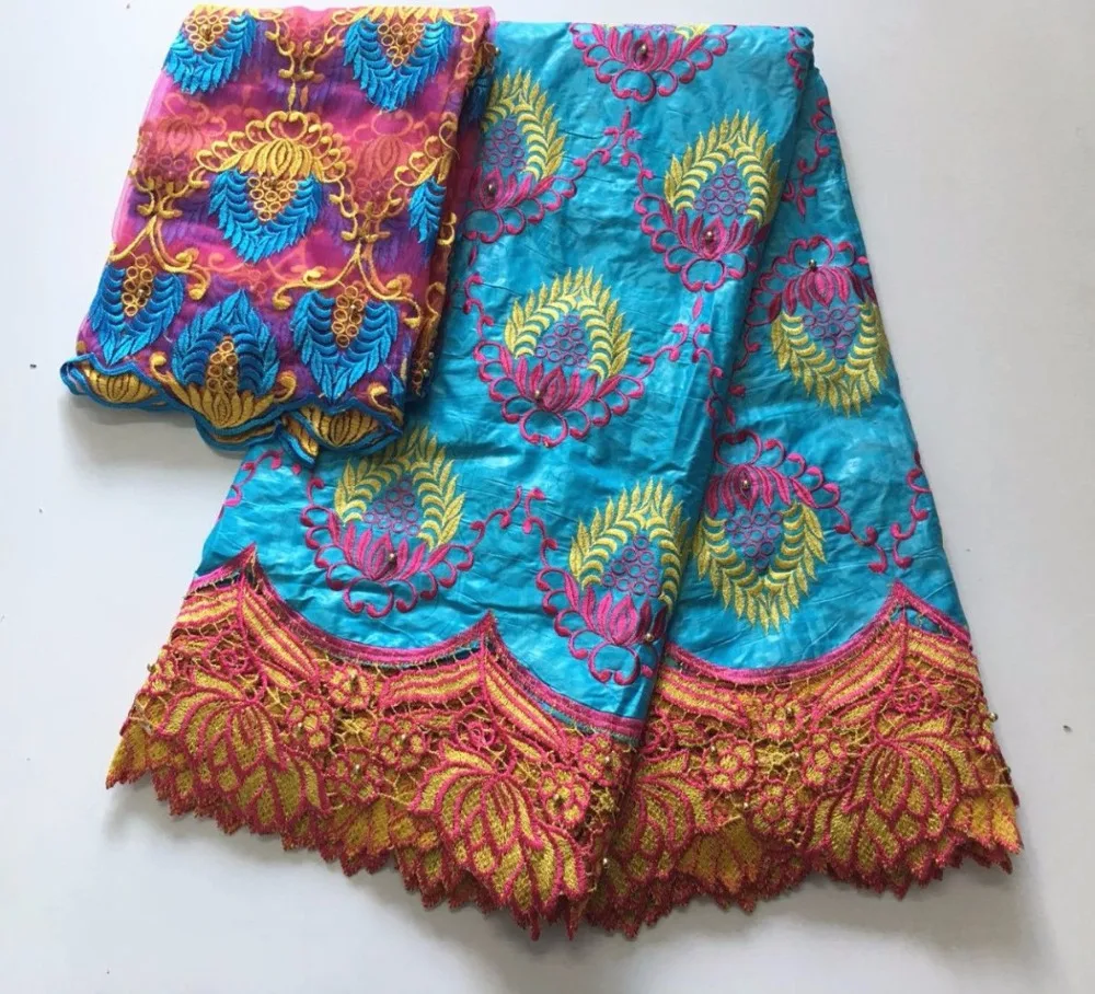 

African Lace fabric bazin riche fabric with 2yards african tulle lace 2018 latest bazin riche getzner for wedding