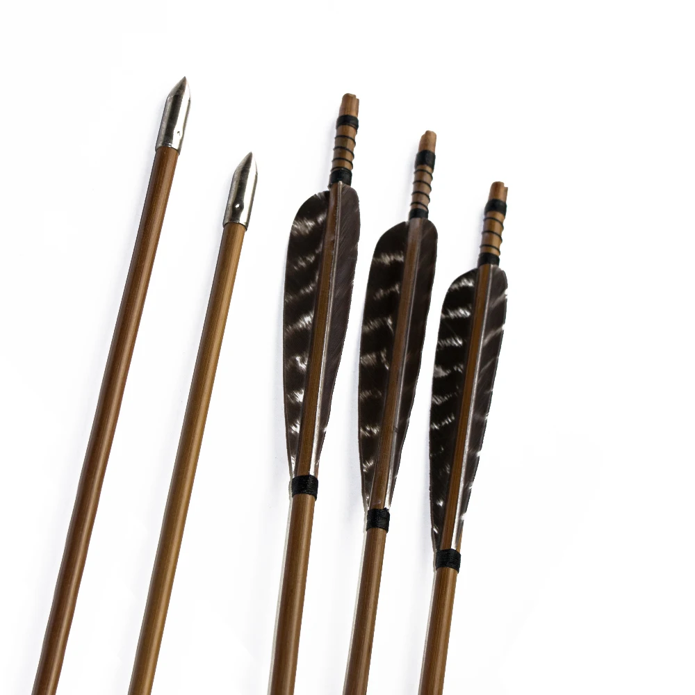 Artesanal de Bambu Tiro com Arco Seta para Takedown Setas Caça Flecha Faisão Pena & Alvo Ponto Arco ou Tradicional 6 Pçs 3 6 pçs artesanal de bambu setas caça