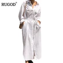 RUGOD, Новое поступление, Женская белая хлопковая блуза, длинное платье, весна-осень, однобортное Платье макси с отложным воротником