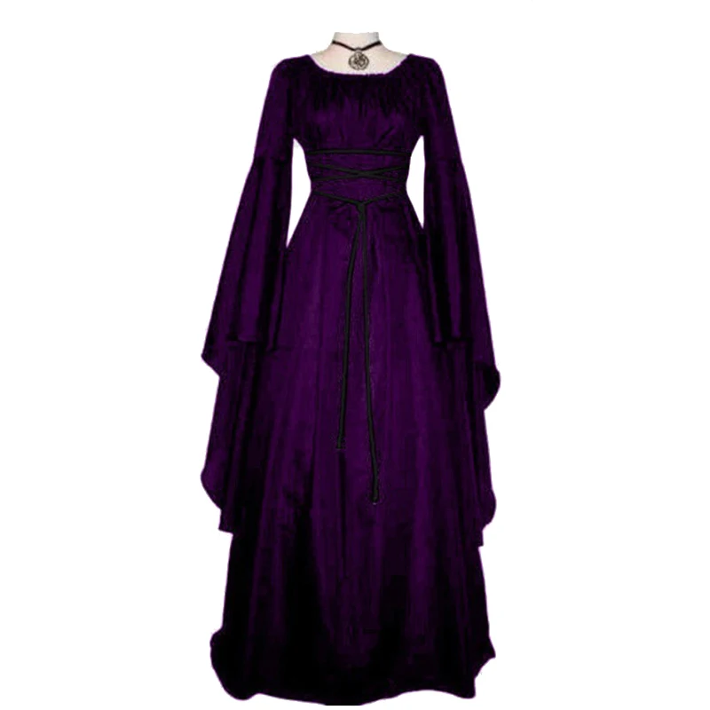 

Women Retro Vintage Renaissance Gothic Costume Full Long Medieval Gown Dress New