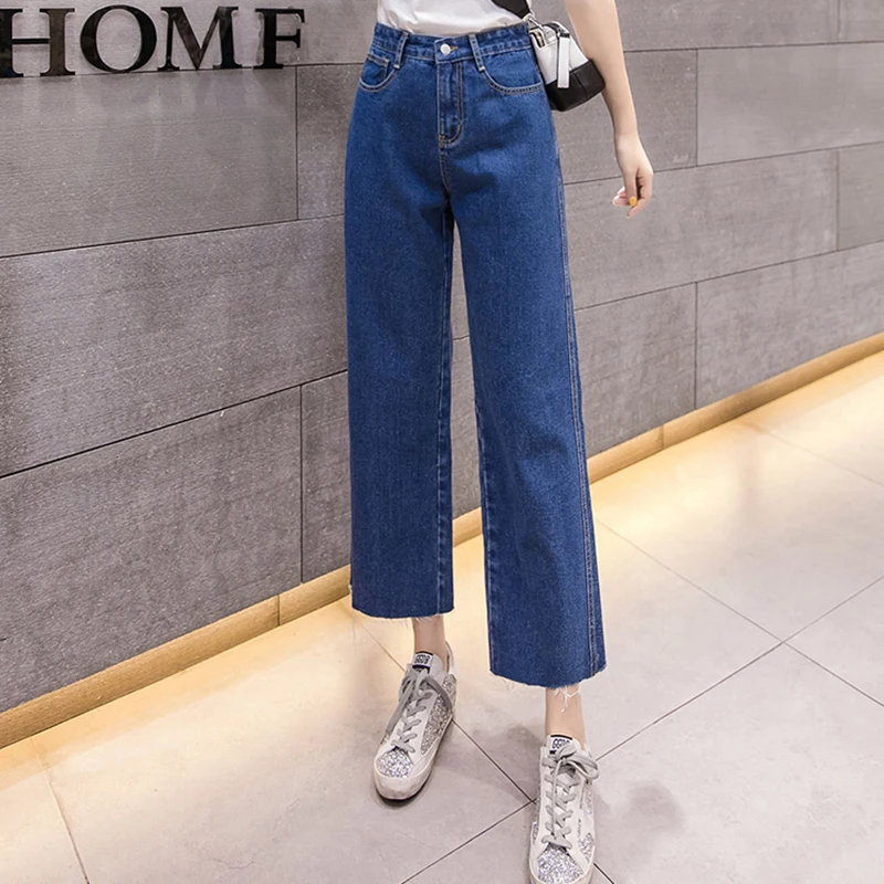 Весенние и летние женские джинсы большого размера с высокой талией, широкие джинсы с 9 точками, повседневные свободные тонкие прямые джинсы LQ541