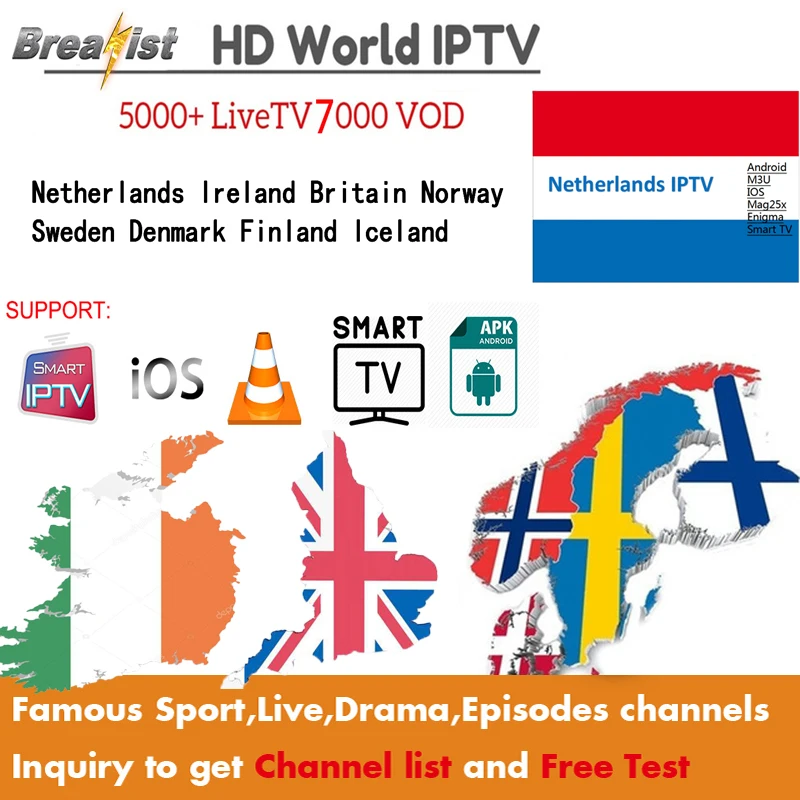

iptv 4K Netherlands Android tv box iptv Spain 7000+ Ireland UK Norway Sweden Denmark Finland Iceland Subscription channels&vod