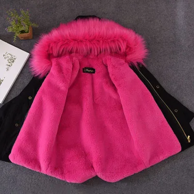 Новые брендовые зимние теплые куртки для мальчиков и девочек детская одежда на весну и осень плотная куртка с капюшоном Детская верхняя одежда с натуральным мехом - Цвет: Black Rose