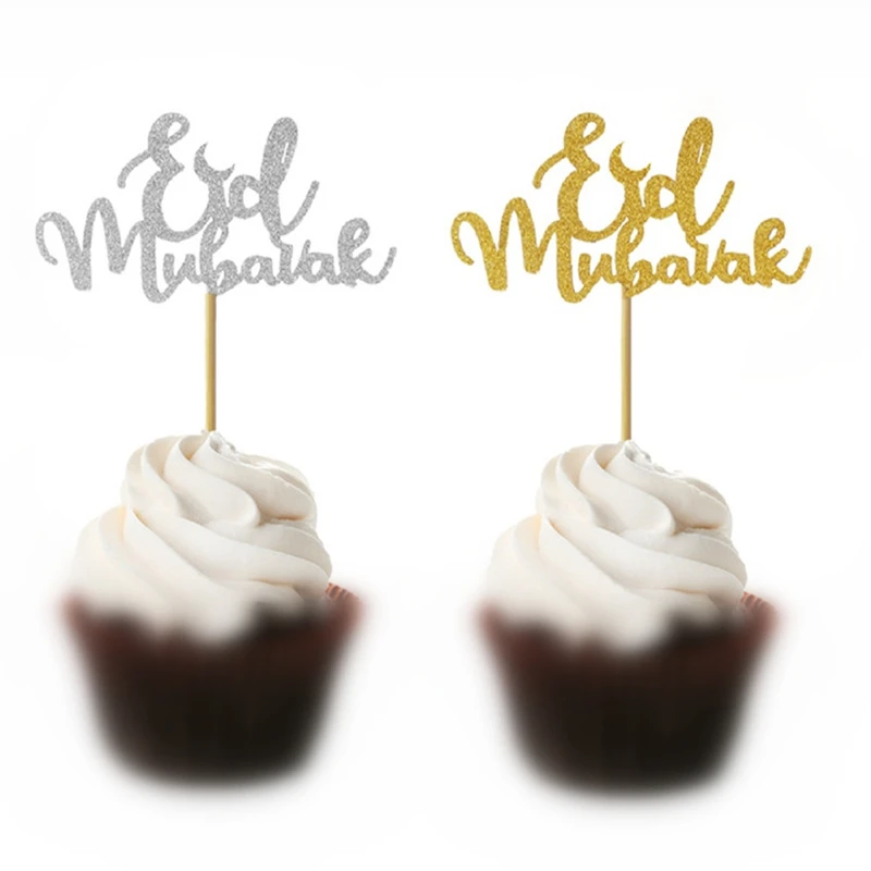 

5PCS Gold Silver EID Mubarak Cake Topper Ramadan Decorations Islamic Muslim Festival Party Decor Supplies Happy EID Mubarak,Q