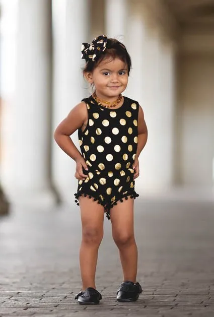 Navy-Blue-Gold-Dots-Pom-Pom-Romper-Jumpsuit-Big-Bow-Headband-Set-baby-girl-clothes-baby (2)